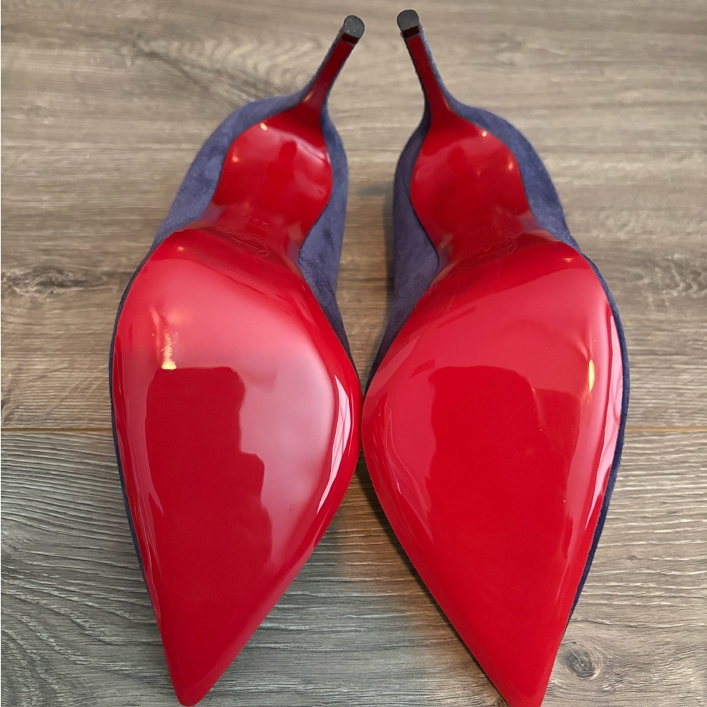 Designer Women's Pointed Toe Stiletto Pumps in Navy with Red Soles